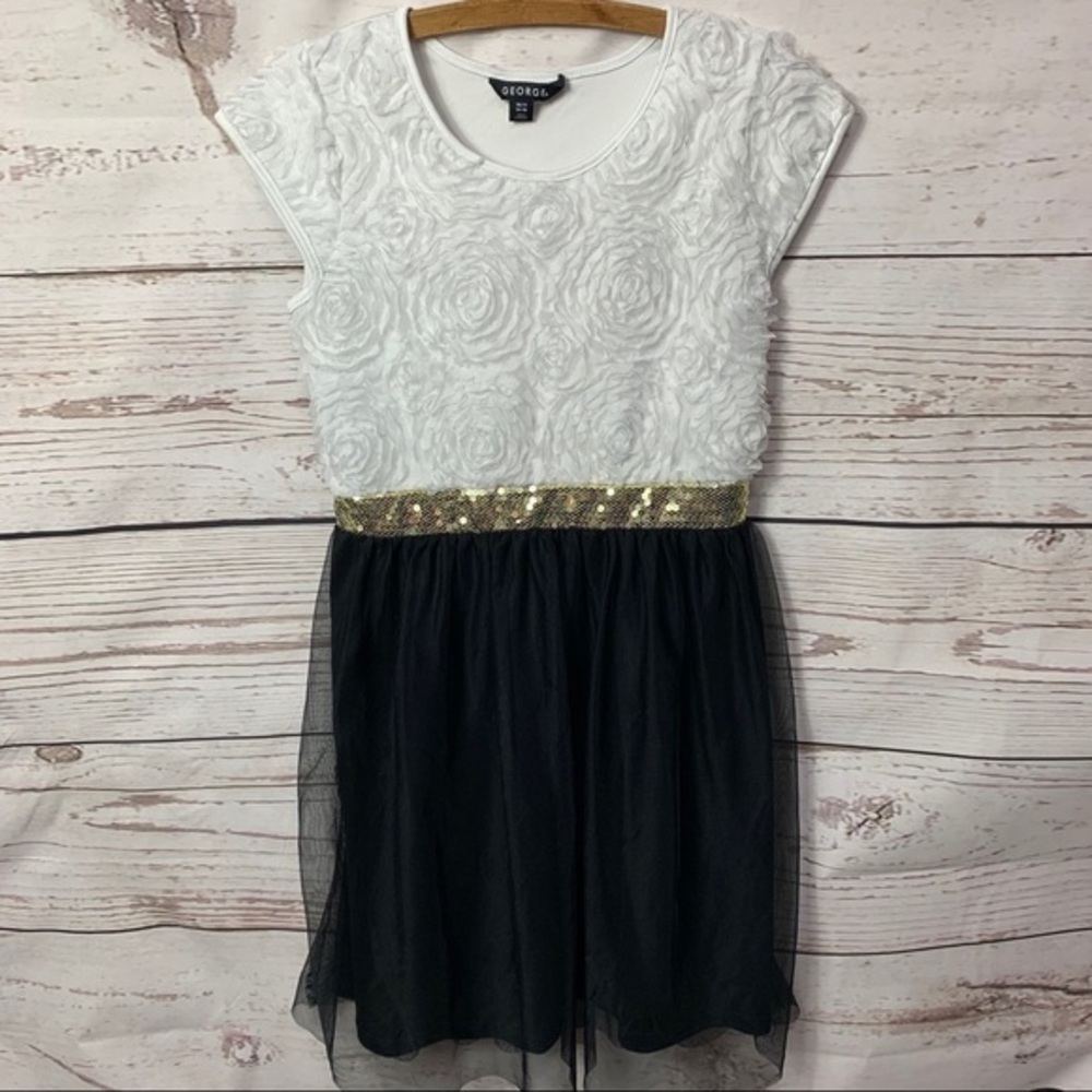 George Floral Feather Sequin Tulle Dress